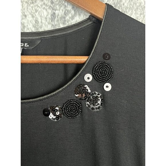 George Black Circles Beaded Short Sleeve Top Knit Stretch women's Medium 8-10 - Picture 4 of 12